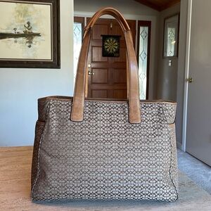🌹COACH Leather-Trim Tote Bag in Taupe and Tan